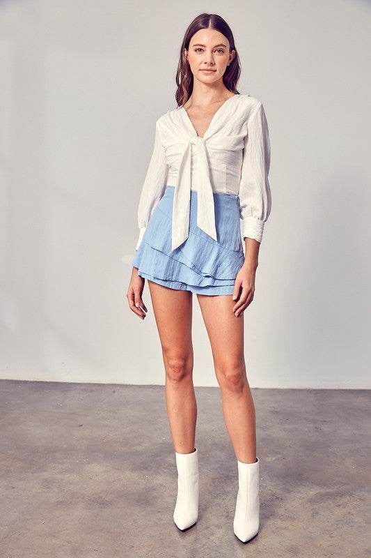 Do+Be Casual Front Tie Long Sleeve V-Neck Top - Rosa Apparel