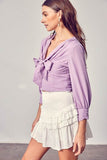 Do+Be Casual Front Tie Long Sleeve V-Neck Top - Rosa Apparel