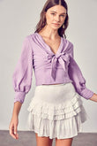 Do+Be Casual Front Tie Long Sleeve V-Neck Top - Rosa Apparel