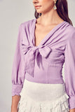 Do+Be Casual Front Tie Long Sleeve V-Neck Top - Rosa Apparel