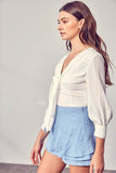 Do+Be Casual Front Tie Long Sleeve V-Neck Top - Rosa Apparel