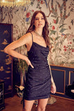 Do+Be Drape Front Side Ruched Cowl Neck Backless Mini Dress - Rosa Apparel