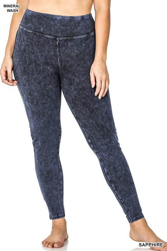 Zenana Plus Mineral Washed Wide Waistband Yoga Leggings - Rosa Apparel