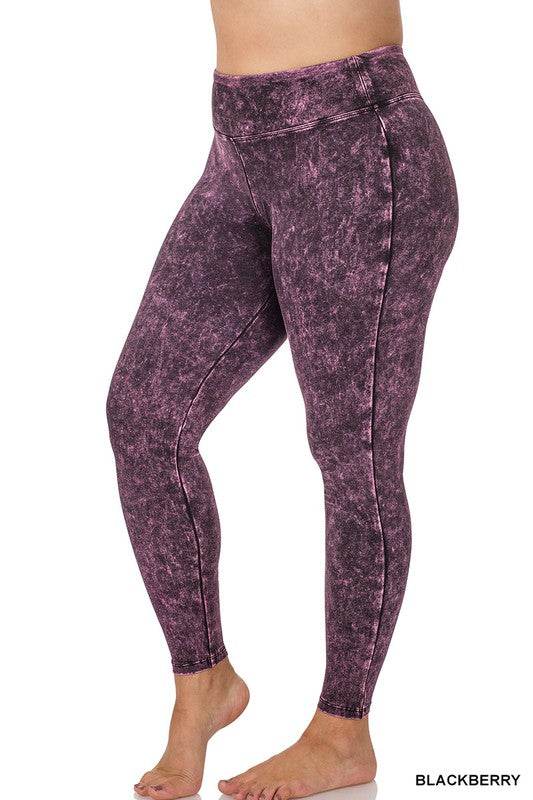 Zenana Plus Mineral Washed Wide Waistband Yoga Leggings - Rosa Apparel