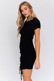 LE LIS Round Neck Short Sleeve Shirring Mini Dress - Rosa Apparel