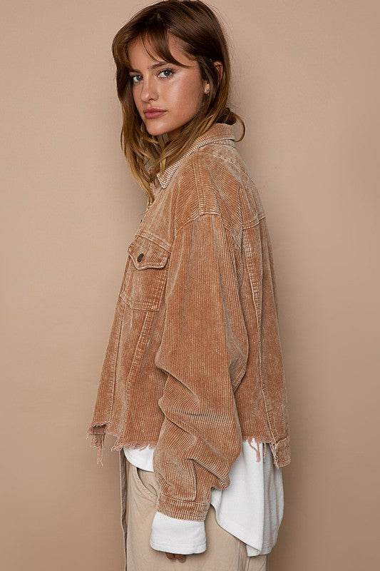 POL Oversized Ribbed Front Pocket Long Sleeves Shacket - Rosa Apparel