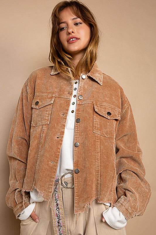 POL Oversized Ribbed Front Pocket Long Sleeves Shacket - Rosa Apparel