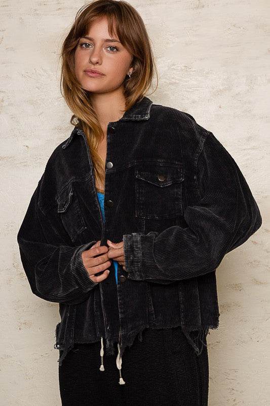 POL Oversized Ribbed Front Pocket Long Sleeves Shacket - Rosa Apparel