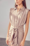 DO+Be Sleeveless Button Front Tie Midi Dress - Rosa Apparel