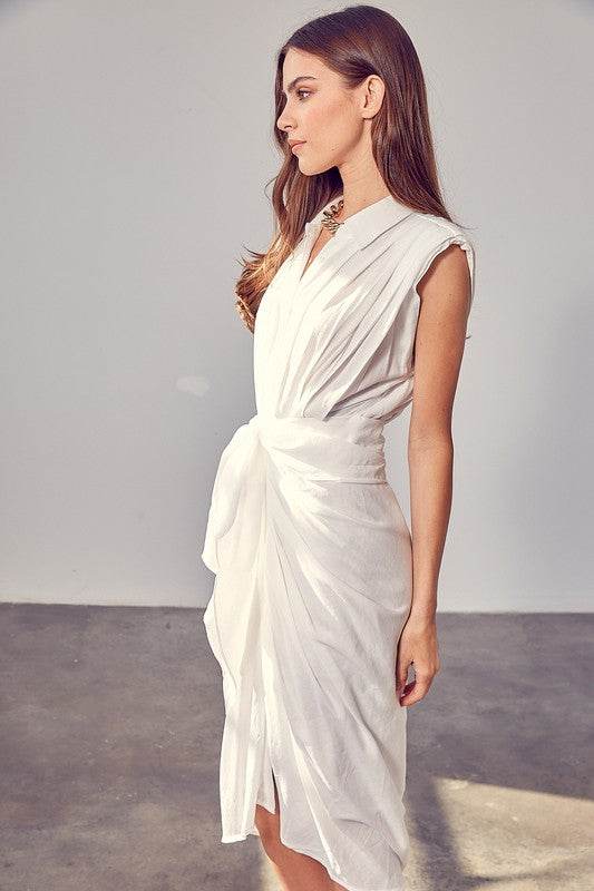 DO+Be Sleeveless Button Front Tie Midi Dress - Rosa Apparel