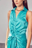 Do + Be Casual Stylish Sleeveless Front Tie Collar Neck Mini Dress - Rosa Apparel