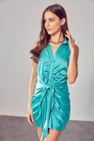 Do + Be Casual Stylish Sleeveless Front Tie Collar Neck Mini Dress - Rosa Apparel