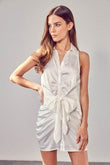 Do + Be Casual Stylish Sleeveless Front Tie Collar Neck Mini Dress - Rosa Apparel
