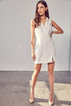 Do + Be Casual Collared Side Button Deep V-Neck Sleeveless Mini Dress - Rosa Apparel