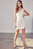 Do + Be Casual Collared Side Button Deep V-Neck Sleeveless Mini Dress - Rosa Apparel