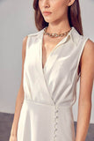 Do + Be Casual Collared Side Button Deep V-Neck Sleeveless Mini Dress - Rosa Apparel