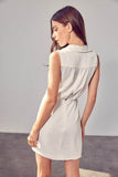 Do + Be Casual Collared Side Button Deep V-Neck Sleeveless Mini Dress - Rosa Apparel