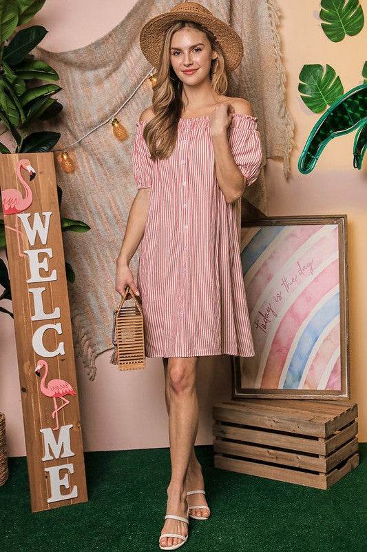 Ninexis Chic Off The Shoulder Relaxed Short Sleeves Mini Dress - Rosa Apparel