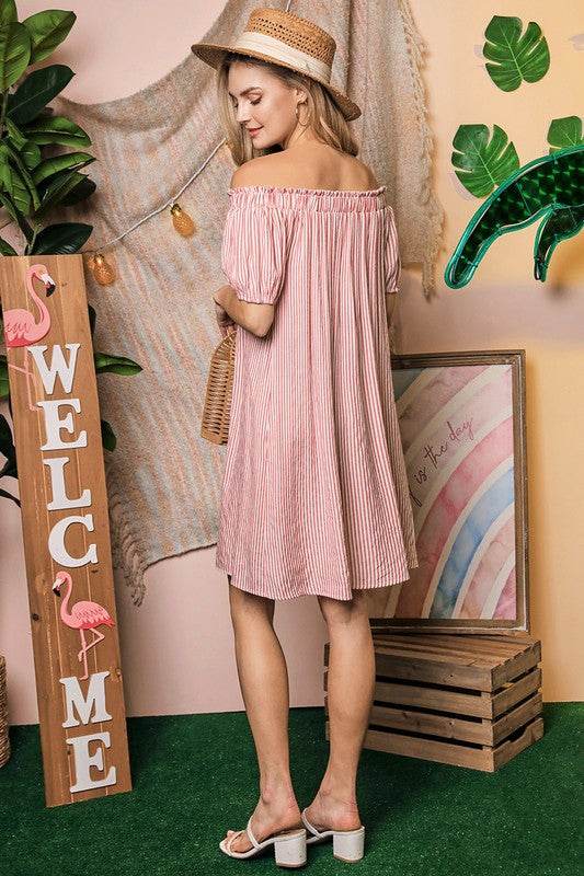 Ninexis Chic Off The Shoulder Relaxed Short Sleeves Mini Dress - Rosa Apparel
