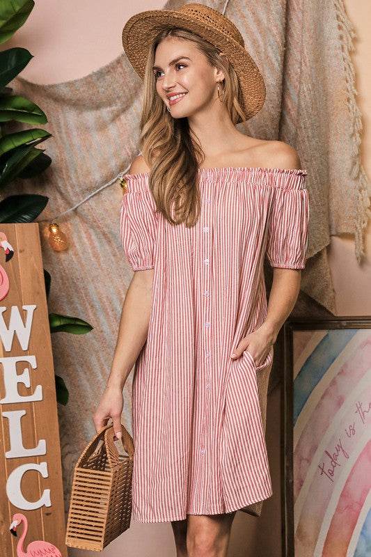 Ninexis Chic Off The Shoulder Relaxed Short Sleeves Mini Dress - Rosa Apparel