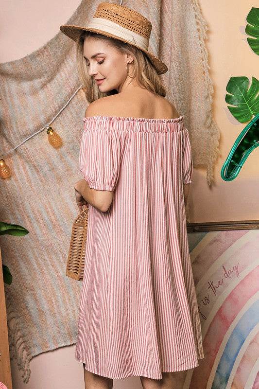 Ninexis Chic Off The Shoulder Relaxed Short Sleeves Mini Dress - Rosa Apparel