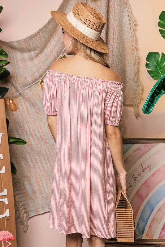 Ninexis Chic Off The Shoulder Relaxed Short Sleeves Mini Dress - Rosa Apparel