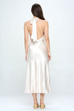One And Only Satin Draped Halter Neck Back Tie Maxi Dress - Rosa Apparel