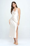 One And Only Satin Draped Halter Neck Back Tie Maxi Dress - Rosa Apparel
