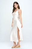 One And Only Satin Draped Halter Neck Back Tie Maxi Dress - Rosa Apparel