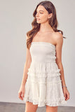 Do + Be Casual Smocked Embroidery Strapless Sleeveless Mini Dress - Rosa Apparel