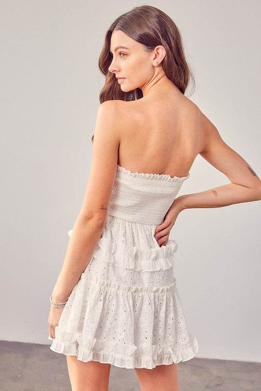 Do + Be Casual Smocked Embroidery Strapless Sleeveless Mini Dress - Rosa Apparel