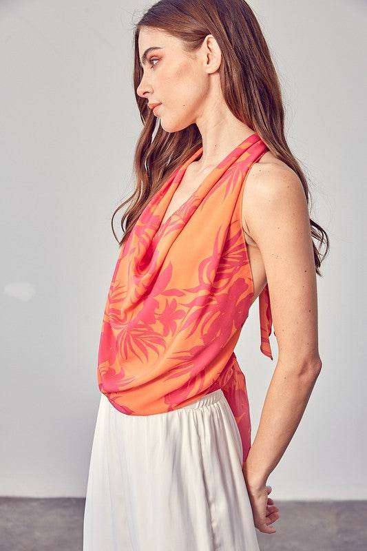 Do + Be Modern Multi Color Cowl Neck Hip Length Top - Rosa Apparel