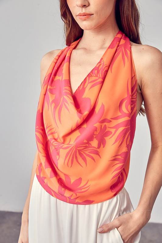Do + Be Modern Multi Color Cowl Neck Hip Length Top - Rosa Apparel