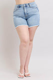 Judy Blue Full Size Tummy Control Raw Hem Denim Shorts Plus Size - Rosa Apparel