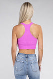 Zenana Sporty Ribbed Cropped Racerback V-Neck Sleeveless Tank Top - Rosa Apparel