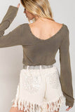 POL Studded Ribbed V-Neck Long Sleeves Top - Rosa Apparel