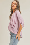 Lush Tab Sleeve Surplice V-Neck 3/4 Sleeve Blouse - Rosa Apparel