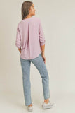 Lush Tab Sleeve Surplice V-Neck 3/4 Sleeve Blouse - Rosa Apparel