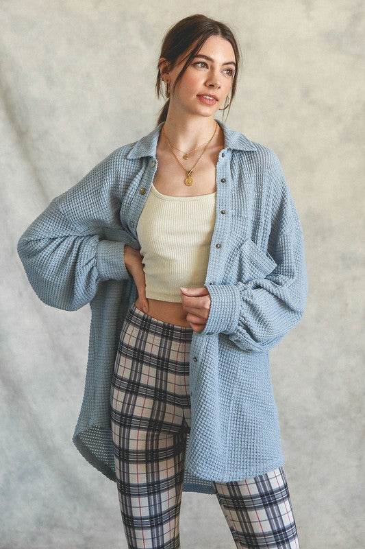 Listicle Soft Thermal Knit Shacket Top - Rosa Apparel
