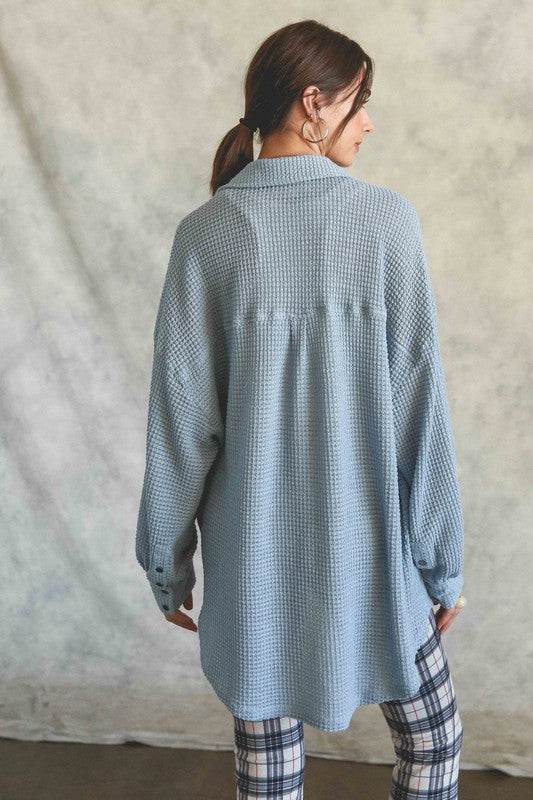 Listicle Soft Thermal Knit Shacket Top - Rosa Apparel