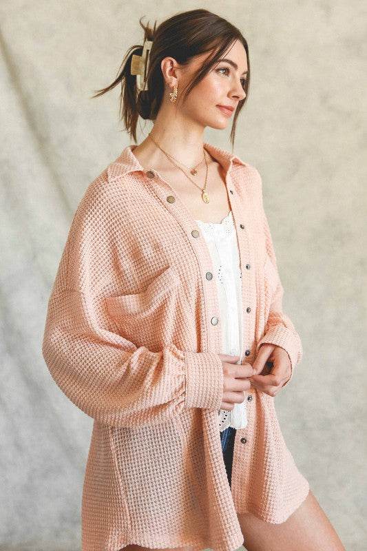 Listicle Soft Thermal Knit Shacket Top - Rosa Apparel