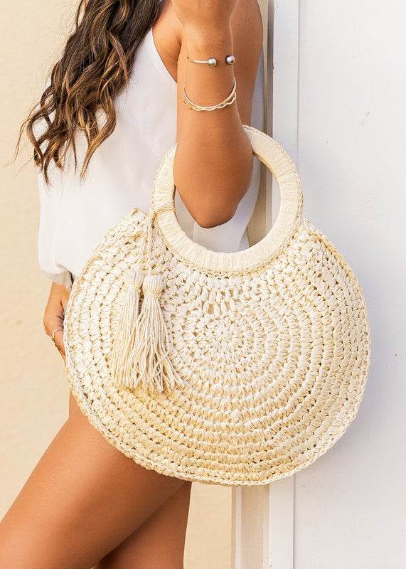 Aili's Corner Casual Straw Tassel Wovenb O-Ring Tote - Rosa Apparel