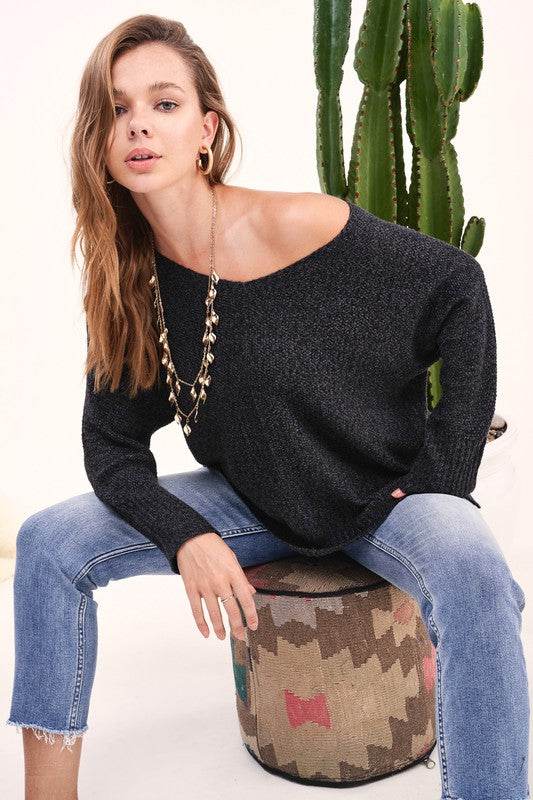La Miel Winnie Casual Relaxed Scoop Neck Sweater - Rosa Apparel