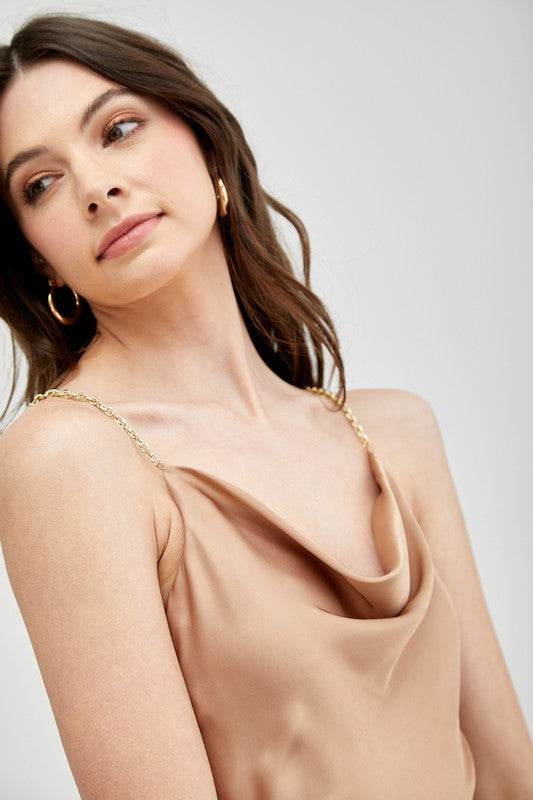 Do + Be Elegant Cowl Neck Trim Detail Wide Leg Sleeveless Jumpsuit - Rosa Apparel