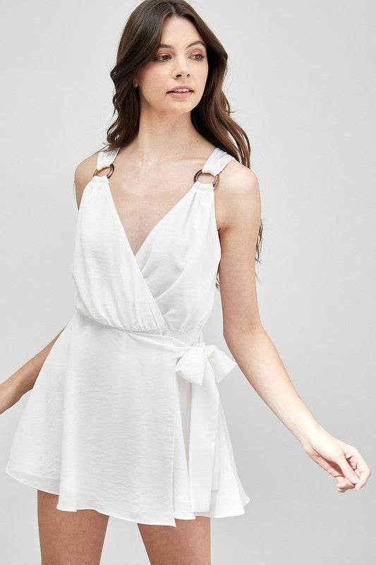 Do + Be Casual Trim Detail Side Tie V-Neck Sleeveless Romper - Rosa Apparel