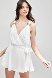 Do + Be Casual Trim Detail Side Tie V-Neck Sleeveless Romper - Rosa Apparel