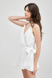 Do + Be Casual Trim Detail Side Tie V-Neck Sleeveless Romper - Rosa Apparel