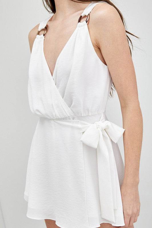 Do + Be Casual Trim Detail Side Tie V-Neck Sleeveless Romper - Rosa Apparel