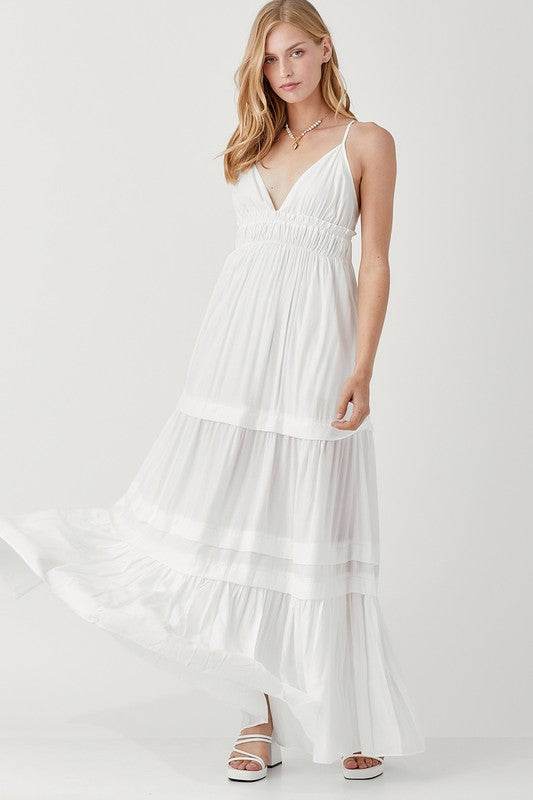 Mustard Seed Shirred Ruffle Folded Detail Maxi Dress - Rosa Apparel