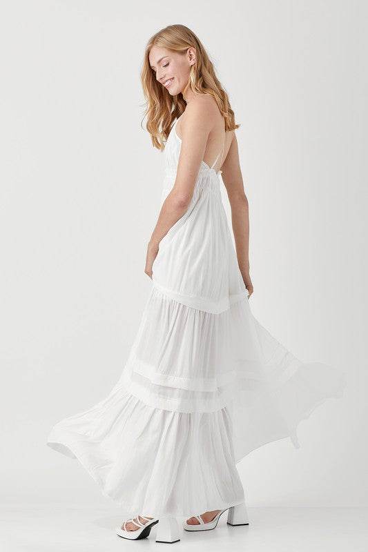 Mustard Seed Shirred Ruffle Folded Detail Maxi Dress - Rosa Apparel